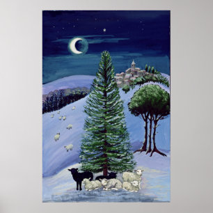 Póster Oveja en un paisaje invernal