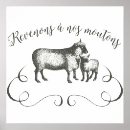Póster Oveja Granja Divertida Expresión Francesa Estilo V
