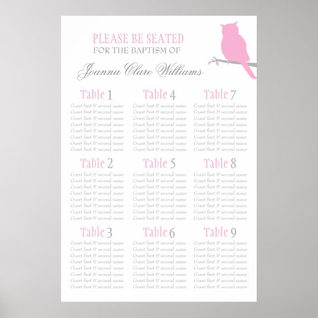 Póster Oveja gris rosa de la mesa de asiento 1-9 (Frente)