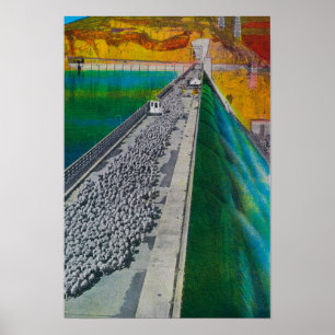 Póster Ovejas a través de la presa de Grand Coulee