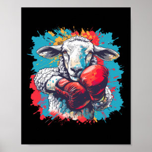 Póster Ovejas Boxeadoras Guantes de Boxeo Kickboxing Dive