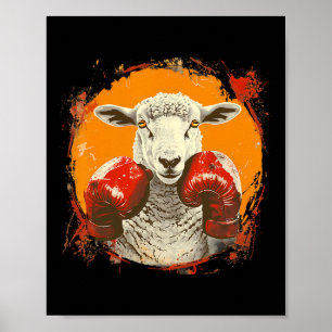 Póster Ovejas boxeando con guantes de boxeo Kickboxing di