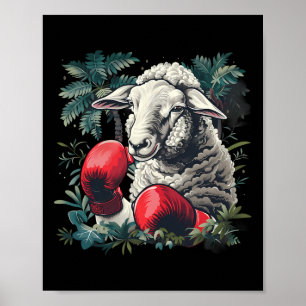 Póster Ovejas boxeando con guantes de boxeo Kickboxing Di