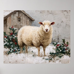 Póster Ovejas en escena invernal nevada