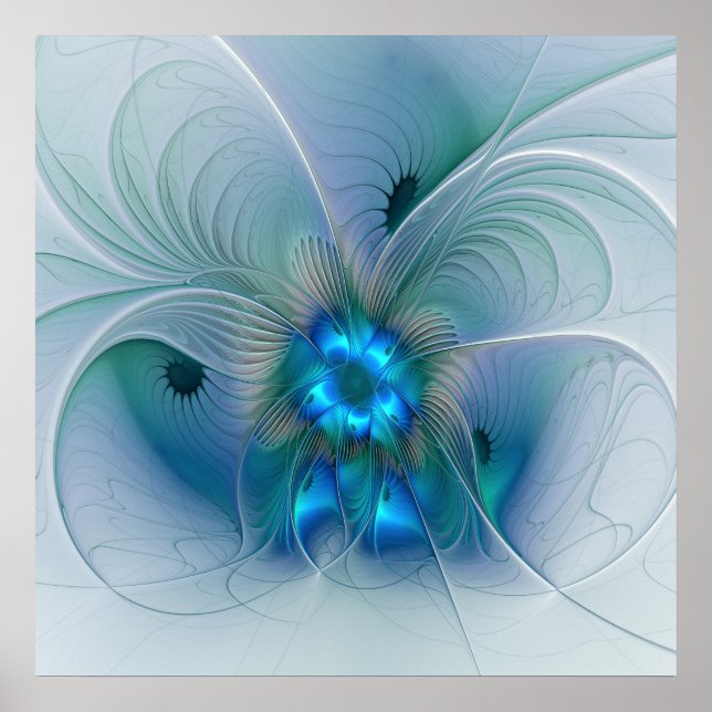 Póster Ovejas en pie, abstracto fractal turquesa azul (Frente)