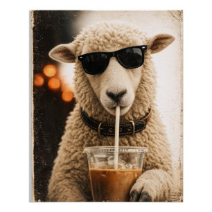 Póster Ovejas geniales bebiendo café helado