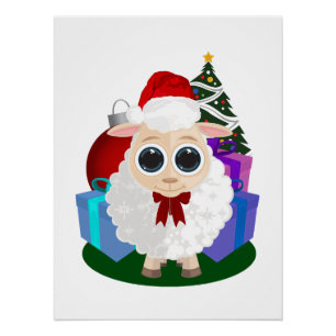 Póster Ovejas Navideñas Lindas Arte Festivo de Vacaciones
