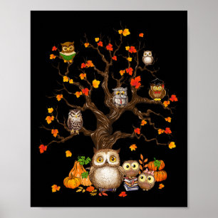 Póster Ovejas Salen Árbol Cae Calabaza Halloween Lechuza 