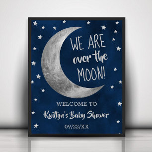 Póster Over The Moon Baby Shower Welcome Sign
