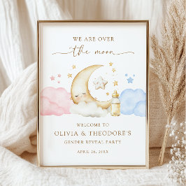 Póster Over the Moon Gender Reveal Party Welcome Poster