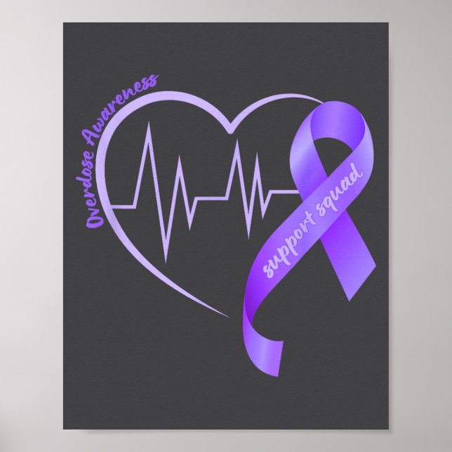 Póster Overdose Awareness Month Purple Ribbon Heart Suprt (Frente)