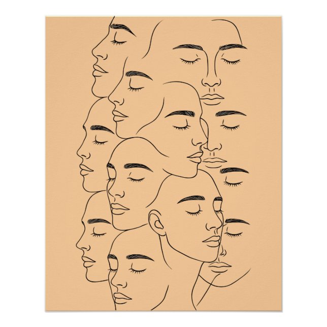 Póster Overlapping Faces Print, Minimalist Line Art, Face (Anverso)