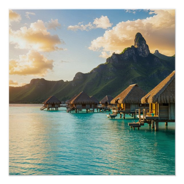 Póster Overwater Bungalows at Sunset (Anverso)