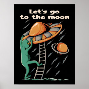 Póster OVNI alienígena - Vamos a la luna 2036