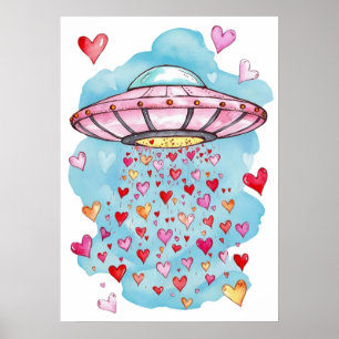 Póster OVNI de amor - Poster de la ducha del corazón