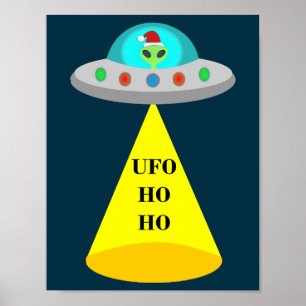 Póster Ovni de Navidad Ho Ho extraterrestre platillo vola