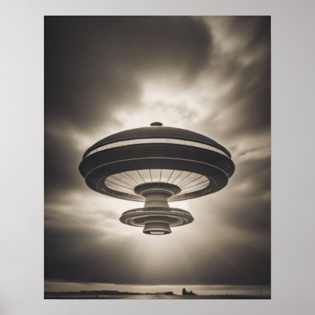 Póster OVNI en blanco y negro (Frente)
