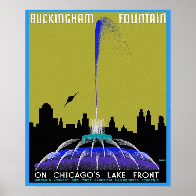 Póster OVNI sobre Chicago - Fuente de Buckingham (Frente)