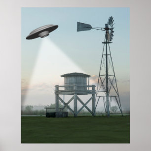 Póster OVNI sobre un campo