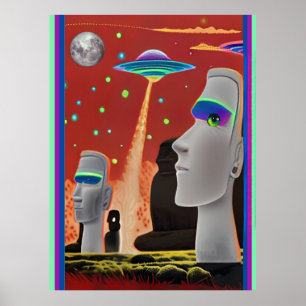 Póster OVNIs Mueven los Moai