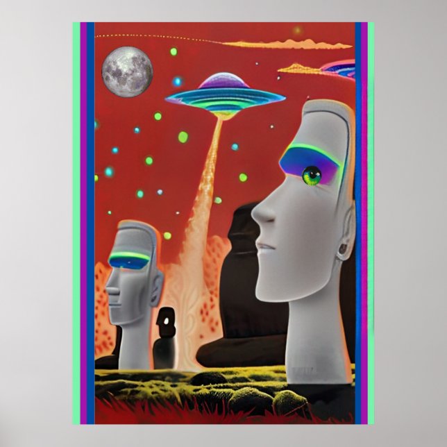 Póster OVNIs Mueven los Moai (Frente)