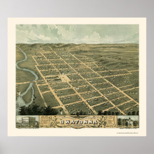 Póster Owatonna, MN Mapa Panorámico - 1870