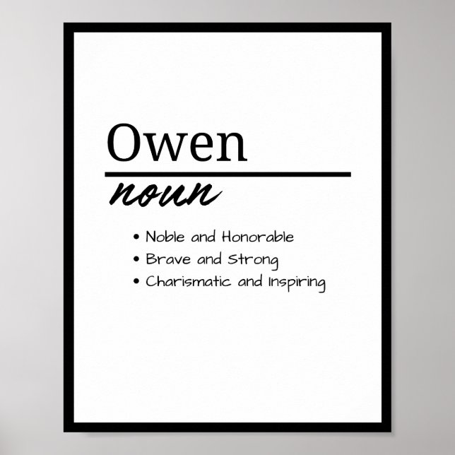 Póster Owen, definición de nombre personalizado del niño (Frente)