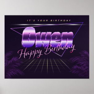 Póster Owen Name Vorname lila retro Poster Geburtstag
