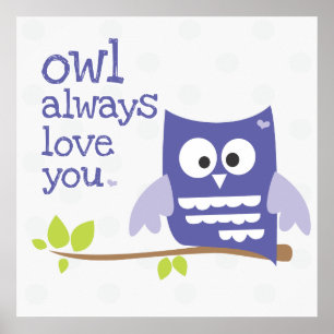 Póster "owl always love you" nursery wall art purple