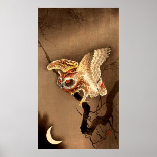Póster Owl and Crescent Moon Ohara Koson 1926
