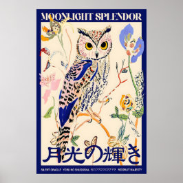 Póster Owl Art Poster Japanese Typography, Moonlight