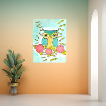 Owl Bird Garden Forest Watercolor Ink Art Print