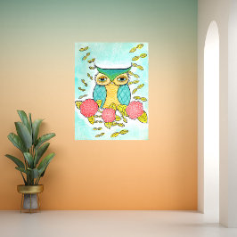 Póster Owl Bird Garden Forest Watercolor Ink Art Print
