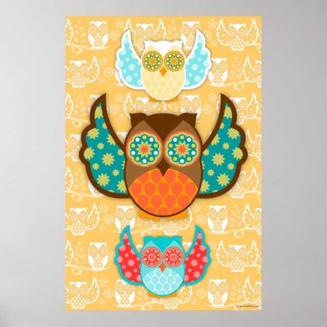 Póster Owl Boheme Poster - Choose Any Background Color (Frente)