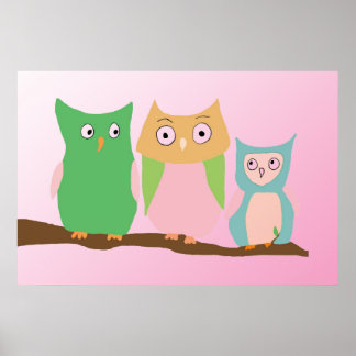 Póster Owl Family on Pink