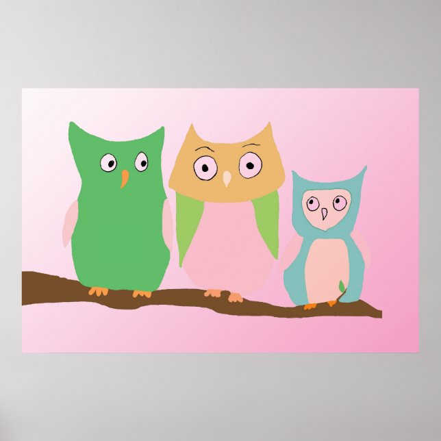Póster Owl Family on Pink (Frente)