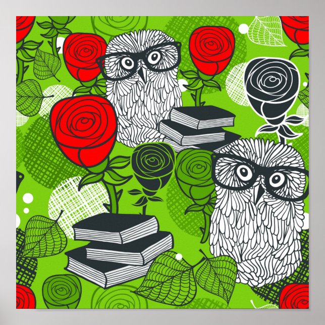 Póster Owl in red roses (Frente)