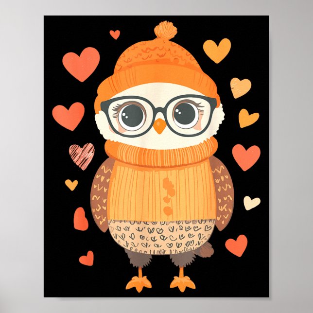 Póster Owl Lover Heart Girls Valentine’s Day Women Owl  (Frente)