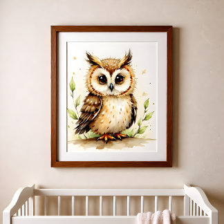 Póster Owl Nursery Wall Art – Woodland Baby Room 