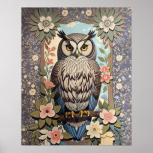 Póster Owl Pastel Floral William Morris Inspirado