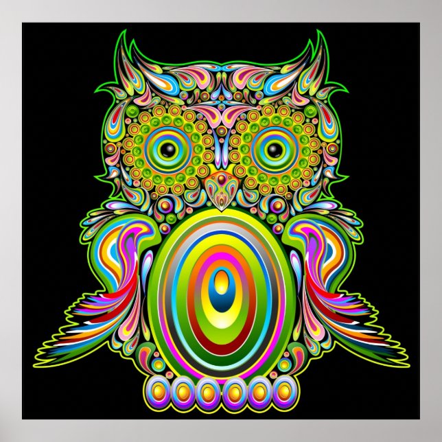 Póster Owl Psychedelic Popart Poster (Frente)