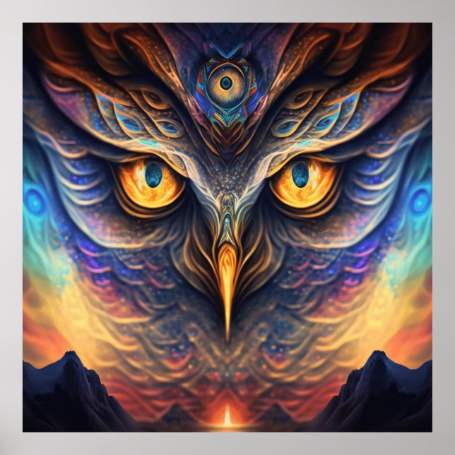 Póster Owl Spirit Animal Neon Wisdom Profunda Conexión (Frente)