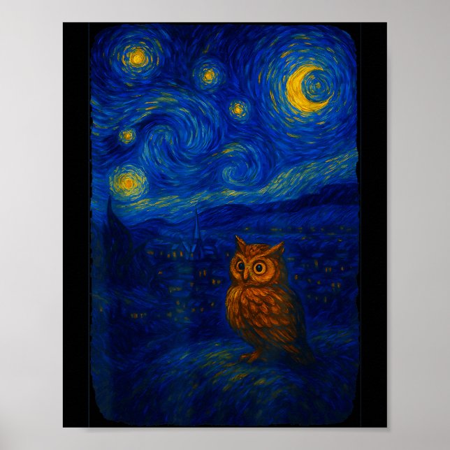 Póster Owl Starry Cute Night Van Gogh Owl Bird Lovers Wom (Frente)
