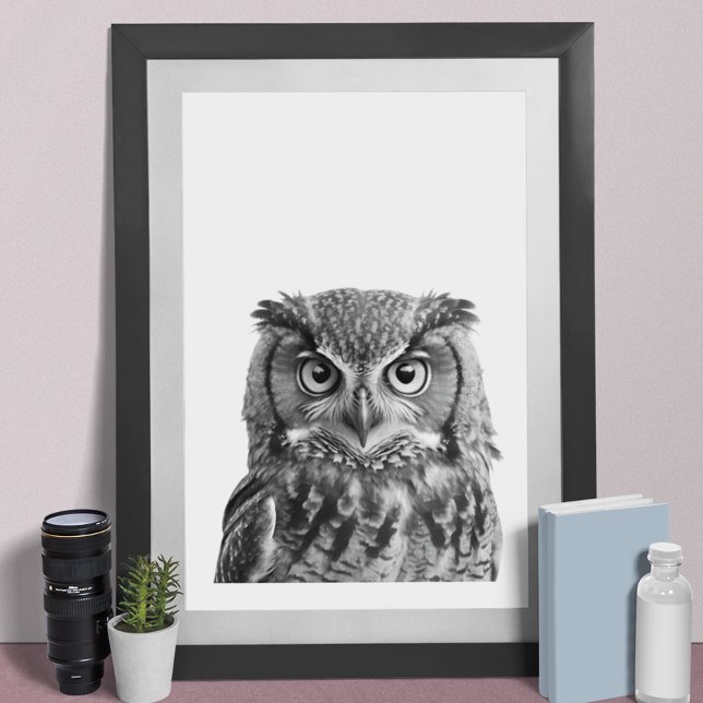 Póster Owl Woodland Retrato moderno blanco negro (Subido por el creador)