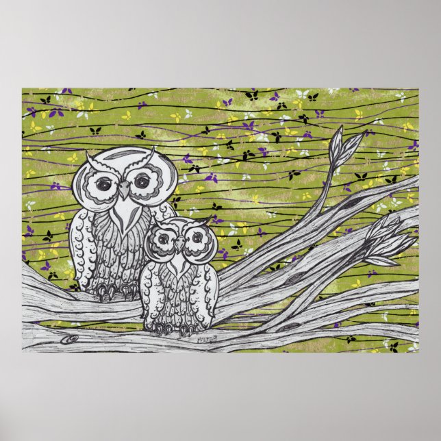 Póster Owls and Butterflies Print (Frente)