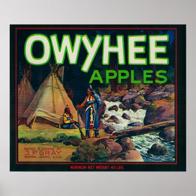 Póster Owyhee Apple Crate LabelNampa, ID (Frente)
