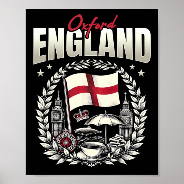 Póster Oxford England Flag Souvenir Oxford Vacation  (Frente)