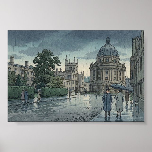 Póster Oxford University in Rain Japanese Woodblock Print (Frente)