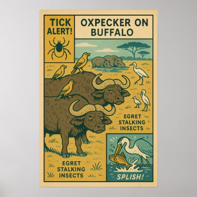 Póster Oxpecker en búfalo - Equipo de control de insectos (Frente)