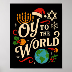 Póster Oy Al Mundo Divertido Hanukkah Navidad Judío Ho